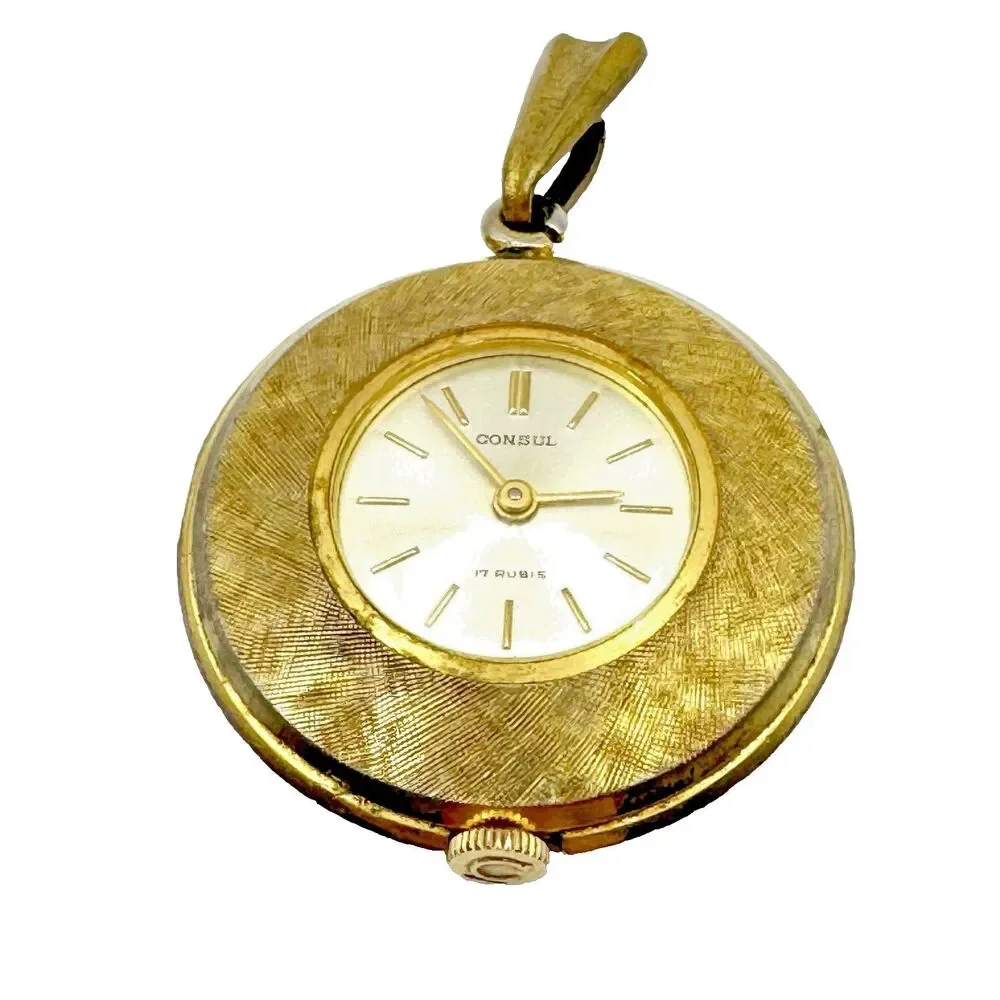 Consul 17 Rubis Pocket Watch Gold Plated Vintage Swiss Unisex Jewelry Watch Part